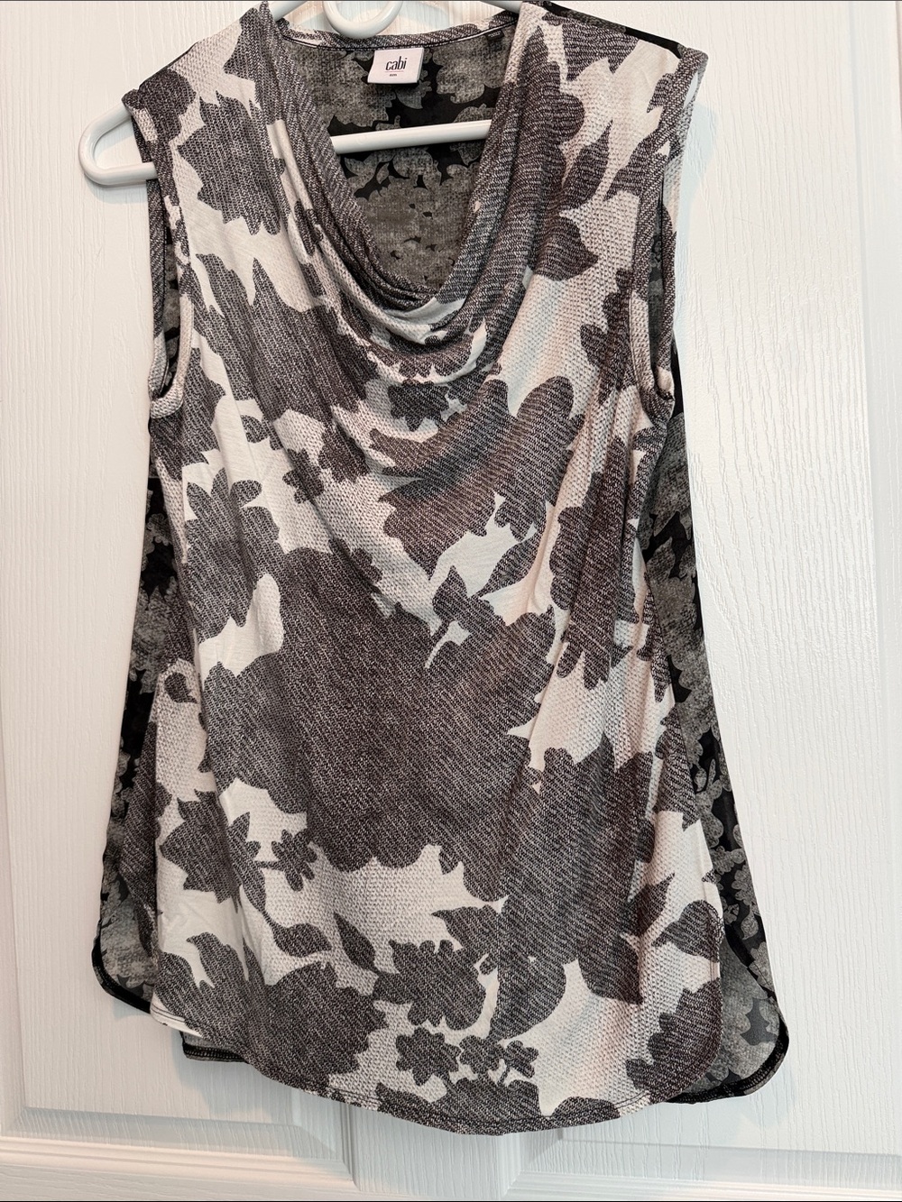 CAbi Black & White Floral Cowl Neck Tank